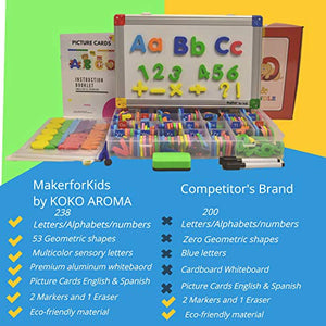 KOKO AROMA 291Pcs ABC Magnets Board Magnetic Letters Numbers and Shapes for Kids Toddlers with Storage Double-Side Drawing Whiteboard Uppercase Lowercase Foam Alphabet - Spelling Learning Games Set