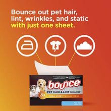 Load image into Gallery viewer, Bounce Pet Hair and Lint Guard Mega Dryer Sheets for Laundry, Fabric Softener with 3X Pet Hair Fighters, Fresh Scent, 120 Count, White
