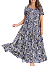 Load image into Gallery viewer, YESNO Women Casual Loose Bohemian Floral Dress with Pockets Short Sleeve Long Maxi Summer Beach Swing Dress 2XL EJF CR08
