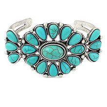 Load image into Gallery viewer, Emulily Turquoise Western Flower Design Oval Cuff Navajo Bracelet
