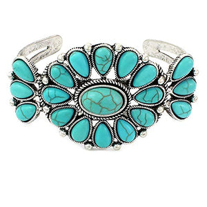 Emulily Turquoise Western Flower Design Oval Cuff Navajo Bracelet