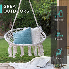 Load image into Gallery viewer, Best Choice Products Handwoven Cotton Macramé Hammock Hanging Chair Swing for Indoor &amp; Outdoor Use w/Backrest, Fringe Tassels, 265 Pound Capacity - Beige
