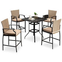 Load image into Gallery viewer, Mcombo 5 Piece Patio Dining Set, Outdoor Steel Dining Table Set, Wicker Furniture Set with Square Steel Wood Grain Table and 4 Arm Chairs for Garden Backyard Bistro and Deck, 6084-DS28-BK
