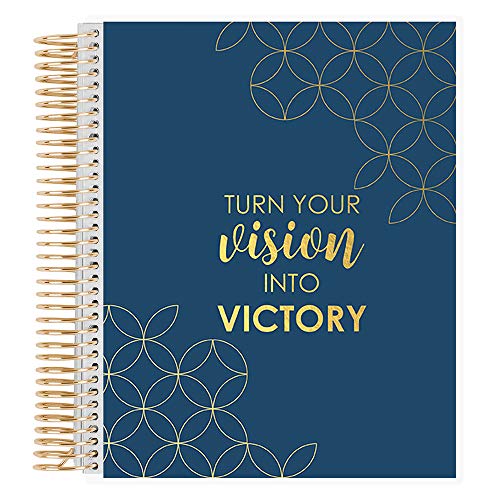 Erin Condren Prompted Vision Journal - Sapphire Interchangeable Cover with Gold Coil. 160 Pages of Planning Potential. Vision Spreads, Lined Pages, Dot Grid Pages, Sketchbook Pages