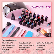 Load image into Gallery viewer, Lavender Violets 38 Pcs Gel Nail Polish Kit with 24W UV LED Lamp Dryer, Red Brown 27 Color Gel Polish, No Wipe Top Base Coat, All-In-One Manicure Kit for Beginner, Nail Design Salon Set B975
