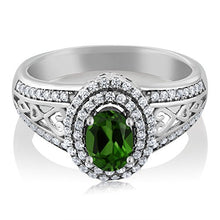 Load image into Gallery viewer, Gem Stone King Green Chrome Diopside 925 Sterling Silver Women&#39;s Ring 1.31 Ctw Oval (Size 8)

