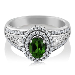 Gem Stone King Green Chrome Diopside 925 Sterling Silver Women's Ring 1.31 Ctw Oval (Size 8)