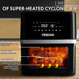 PINSOON 10-Quart Air Fryer (Rotisserie Shaft & Layer Racks & Nonstick Basket), Electric Hot Air Fryer Oven Oilless Cooker, Full Circle Heated Cyclonic System, 12 Accessories, 8 Cooking Presets, LED Digital Touchscreen (50 Recipes)