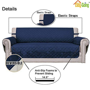 Easy-Going Sofa Slipcover Reversible Sofa Cover Water Resistant Couch Cover with Foam Sticks Elastic Straps Furniture Protector for Pets Kids Children Dog Cat(Sofa, Navy/Ivory)
