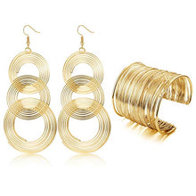 Load image into Gallery viewer, YADOCA 70s Disco Set Metal Coil Bracelets Gold Triple Swirl Disco Earrings for Women

