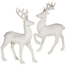 Load image into Gallery viewer, Set of 2 Holiday Reindeer Figures: 12.5 Inches Glitter Reindeer Decor by RAZ Imports (Silver)
