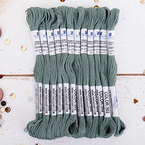 12 Skeins ThreadArt Premium Egyptian Long Fiber Cotton Embroidery Floss | Light Blue | 6 Strand Divisible Thread 8.75yds Each For Hand Embroidery, Friendship Bracelets, Cross stitch and Crafts