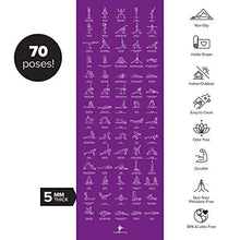 Load image into Gallery viewer, NewMe Fitness Instructional Yoga Mat, Purple - Printed w/ 70 Illustrated Poses, 24” Wide x 68” Long, for Women &amp; Men : Non Slip, Eco Friendly PVC, Non Toxic : for Home or Gym : 5mm Thick
