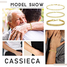 Load image into Gallery viewer, CASSIECA 3PCS Stainless Steel Chain Bracelets Set for Women Mens 7in/18cm Cuban Cube Bead Chain Bracelet Beaded Link Chain Bracelet Cable Bracelets Jewelry Gifts, Gold Tone
