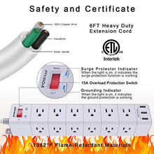 Load image into Gallery viewer, Long Power Strip, POWSAF Surge Protector with 18-Outlet(3-Sided) and 3 USB Ports(5V/3.4A, 17W), 6ft(1875W/15A) Heavy Duty Extension Cord, ETL Listed, White
