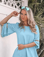 Load image into Gallery viewer, LookbookStore Women Dresses for 2022 Casual Summer Shift Dress Crewneck 3/4 Sleeve Dress Loose Tunic Dress Air Blue Light Blue Dress for Women Dresses for Special Occasions Bell Sleeve Dress Size S

