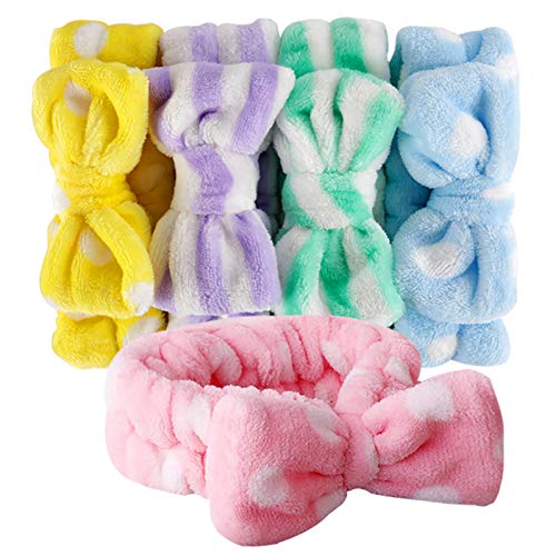Bow HeadBands, Teenitor Women Headbands for Makeup Cosmetic Facial Shower Spa Elastic Hair Band Hairlace Headband for Baby girls Yellow Blue Green Purple Pink, 5pcs