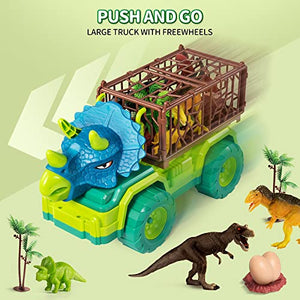 TEMI Dinosaur Truck Toy for Kids 3-5 Years, Triceratops Transport Car Carrier Truck with 8 Dino Figures, Activity Play Mat, Dino Eggs and Trees, Capture Jurassic Dinosaur Play Set for Boys and Girls