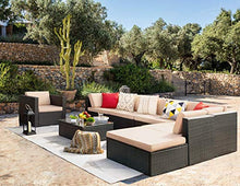 Load image into Gallery viewer, KaiMeng 8 Piece Patio Sofas Furniture Outdoor Lawn Garden Rattan Sets, Black Brown Wicker Conversation Sets Sectional Sofa with Seat Cushions and Single Sofa
