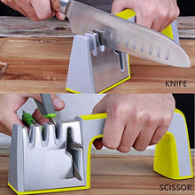 Load image into Gallery viewer, Knife Sharpener Kitchen Professional 4 In 1 Scissor Knife Sharpening Tool Chef&#39;s Best Choice Diamond, Tungsten Steel, Ceramic Stone, Non-Slip Base Professional Blades Sharpening Tools (yellow&amp;gray)
