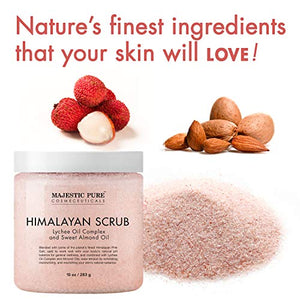 Majestic Pure Himalayan Salt Body Scrub with Lychee Oil, Exfoliating Salt Scrub to Exfoliate & Moisturize Skin, Deep Cleansing - 10 oz