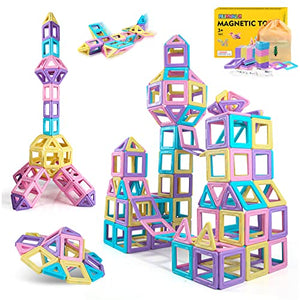 Rurvale Magnetic Blocks Building Tiles Set Learning Magnet Kit STEM Construction Montessori Inspirational Educational Imagination Toys for Kids Ages 3 4 5 6 7 Year Old Boys Girls Gifts