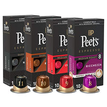 Load image into Gallery viewer, Peet&#39;s Coffee Espresso Capsules Variety Pack, 40 Count Single Cup Coffee Pods, Compatible with Nespresso Original Brewers, Crema Scura, Nerissimo, Ricchezza, Ristretto
