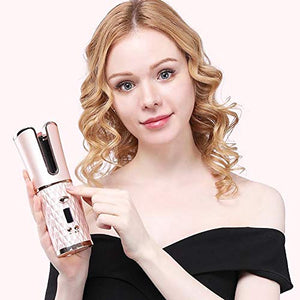 Wireless Automatic Curling Iron, Ceramic Charging Curling Iron with LED Temperature Display, Portable Travel Curling Iron, Long-Lasting Styling, Curly Hair Care Artifact.(Rosegold)