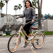 Load image into Gallery viewer, sixthreezero EVRYjourney Women's 7-Speed Step-Through Hybrid Cruiser Bicycle, 26" Wheels with 17.5" Frame, Cream with Brown Seat and Grips, Model:630034
