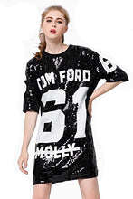Load image into Gallery viewer, P&amp;R Sparkle Glitter Sequins Hip Hop Jazz Dancing T-Shirt Dress Plus Size Clubwear,Black
