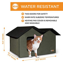 Load image into Gallery viewer, K&amp;H Pet Products Outdoor Heated Kitty House Extra-Wide Olive/Black 26.5" x 15.5" x 21.5" 20W
