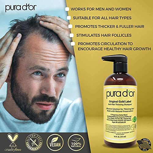 Load image into Gallery viewer, PURA D'OR Biotin Original Gold Label Anti-Thinning (16oz x 2) Shampoo & Conditioner Set, Clinically Tested Effective Solution w/ Herbal DHT Ingredients, All Hair Types, Men & Women (Packaging Varies)