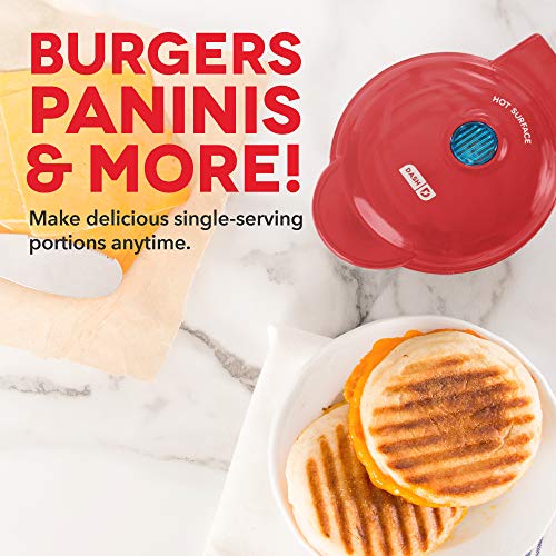 Load image into Gallery viewer, Dash DMG001RD Mini Maker Portable Grill Machine + Panini Press for Gourmet Burgers, Sandwiches, Chicken + Other On the Go Breakfast, Lunch, or Snacks with Recipe Guide - Red