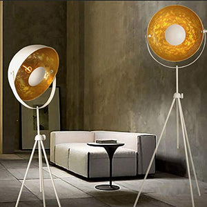 Modern Vintage Industrial Tripod Stand LED Floor Table Lamp Satellite Light Shade Decoration Adjustable Reading Lamp Medieval Design Fixture Nautical Elegant Interior Lighting E26(White,Matte Gold)