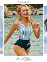 Load image into Gallery viewer, MOLYBELL One Piece Swimsuits for Women High Waisted Bathing Suit Monokini Floral Print Cutout Racerback Zip Up (Green/Hibiscus, Large)
