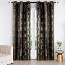 Load image into Gallery viewer, PANOVOUS Blackout Curtains for Bedroom 84 Inches Long Thermal Insulated Wave Line Black Curtains Drapes for Sliding Glass Door Room Darkening Light Heat Blocking Curtains 52W x 84L Inch 2 Panels Black
