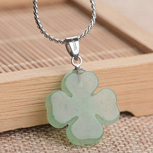 Load image into Gallery viewer, iSTONE Green Jade Lucky Four Leaf Clover Heart Pendant 925 Sterling Silver Necklace 18 Inches Fine Jewelry for Women
