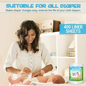 Bamboo Diaper Liners - Fragrance Free Cloth Diaper Liners - Disposable Flushable Bamboo Diaper Liners 400 Sheets for Cloth Diaper Nappy - (4 Pack) Gentle and Soft, Chlorine and Dye-Free