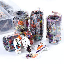 Load image into Gallery viewer, Halloween Nail Art Foils Fall Nail Foil Transfer Stickers, 10Rolls Holographic Nail Foil Decals Nails Art Supplies Halloween Pumpkin Skull Spider Web Ghost Design Sticker for Manicure Tips Decorations

