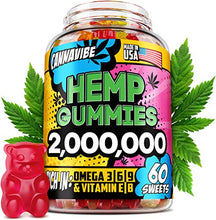 Load image into Gallery viewer, Hemp Gummies - 2 000 000, 60 Sweets - Stress, Insomnia &amp; Anxiety Relief - Made in USA - Tasty &amp; Relaxing Herbal Gummies - Premium Extract - Mood &amp; Immune Support - Omega 3-6-9 Complex
