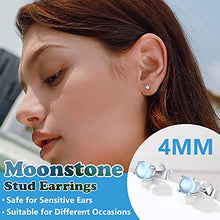 Load image into Gallery viewer, Moonstone Stud Earrings 4MM 925 Sterling Silver Round Moonstone Earrings Jewelry for Women Girls Birthday Gift for Girlfriend
