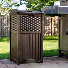 Load image into Gallery viewer, Suncast 33 Gallon Hideaway Can Resin Outdoor Trash with Lid Use in Backyard, Deck, or Patio, 33-Gallon, Brown
