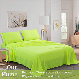 Bedlifes Luxury Bed Sheet Set – Fluorescent Green Sheets Super Soft Microfiber Sheets – 16"Deep Pocket – Wrinkle Free Egyptian Sheets -Hypoallergenic King Sheet Set – Lemon Yellow 4 Piece