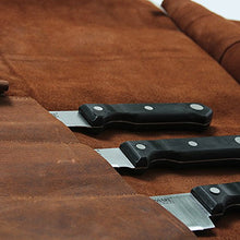 Load image into Gallery viewer, Large Handmade Leather Knife Roll - 11 Pocket Knife Bag with Buckle
