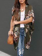 Load image into Gallery viewer, Womens Floral Long Cardigans Kimono Lightweight Sheer Beach Cover Up Swimsuit Draped Loose Duster Cape Yellow
