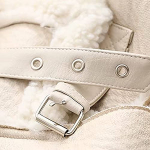 Womens Sherpa Jacket Teen Girls Winter Warm Coat Zip Up Solid Color Lapel Tops Soft Shacket Fleece Collar Plush Jacket Beige