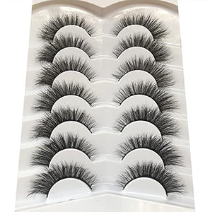 Pooplunch False Eyelashes Wispy Cat Eye Faux Mink Lashes 7 Pairs Natural 8D Fluffy Volume Fake Mink Eyelash Multipack
