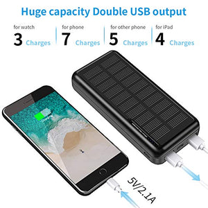 Solar Power Bank 30,000mAh, Minrise Portable Charger, Solar Charger Power Bank with 2 USB Outputs, External Battery Pack for Outdoor Activities Compatible for iPhone, Smartphones etc.