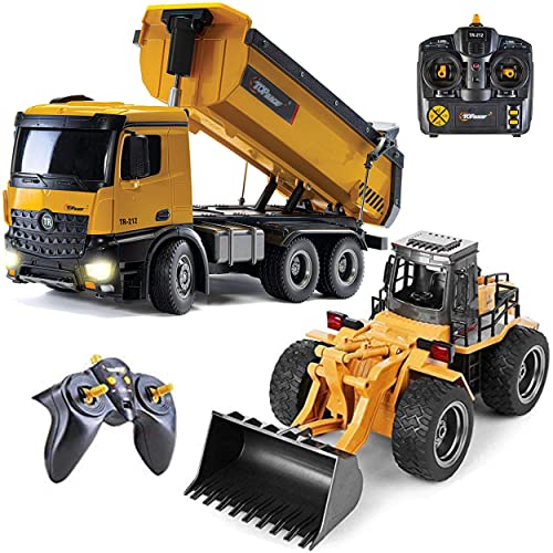 Top Race Remote Control Construction Dump Truck, RC Dump Truck Toy and Top Race 6 Channel Full Functional Front Loader, Construction Toys Vehicle, RC Truck Toys