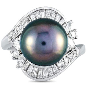 Luxury Bazaar Platinum 1.27 ct Diamond and Tahitian Pearl Ring